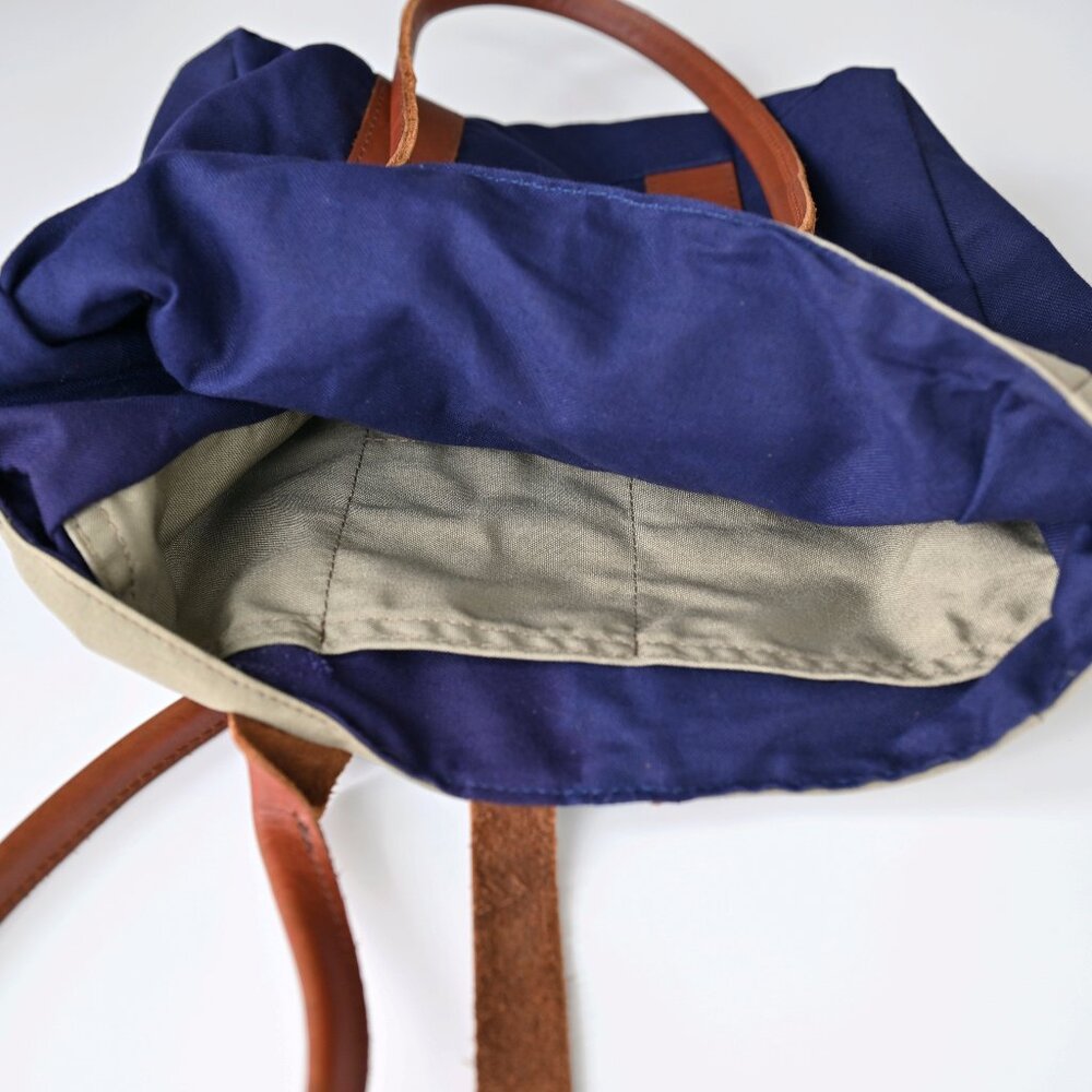 Sword & Plough Signature Tote Bag Blue and Tan w/Leather Made In USA-Like New - Picture 15 of 16